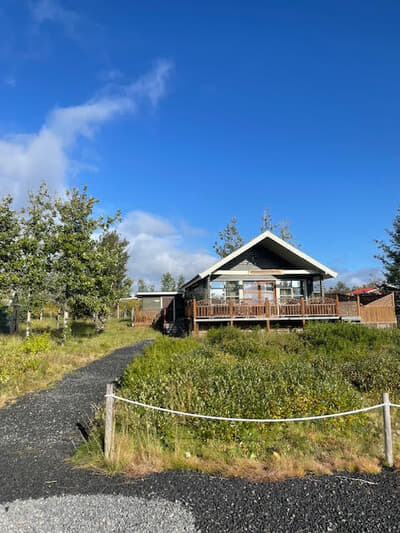 Holiday home Álftarstekkur has a  wooden terrace
