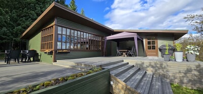 Very large terrace with garden furniture