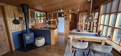 Wood stove and kitrchen area