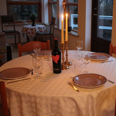 Generous round dining table for cozy meals