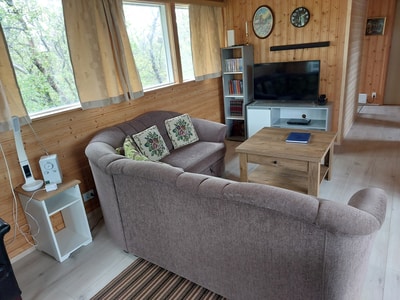 Wohnzimmer mit Couch und Flatscreen