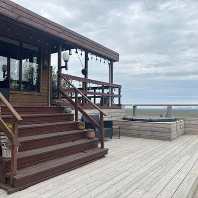 Large terrace with a view and hot tub