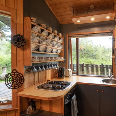 Perfectly equipped kitchen with a view of the countryside